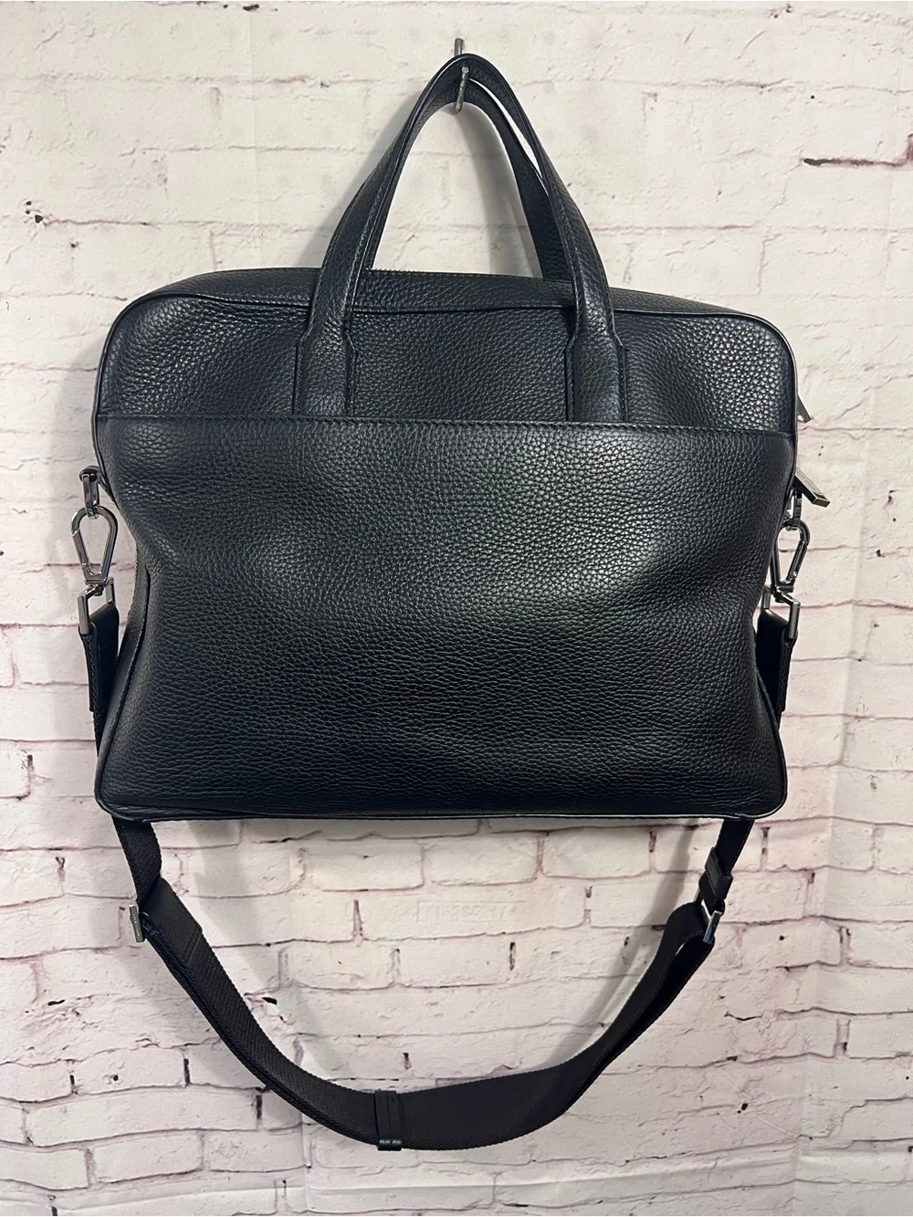 BOSS Hugo Boss Crosstown Black Pebbled Leather Briefcase Laptop Document Bag